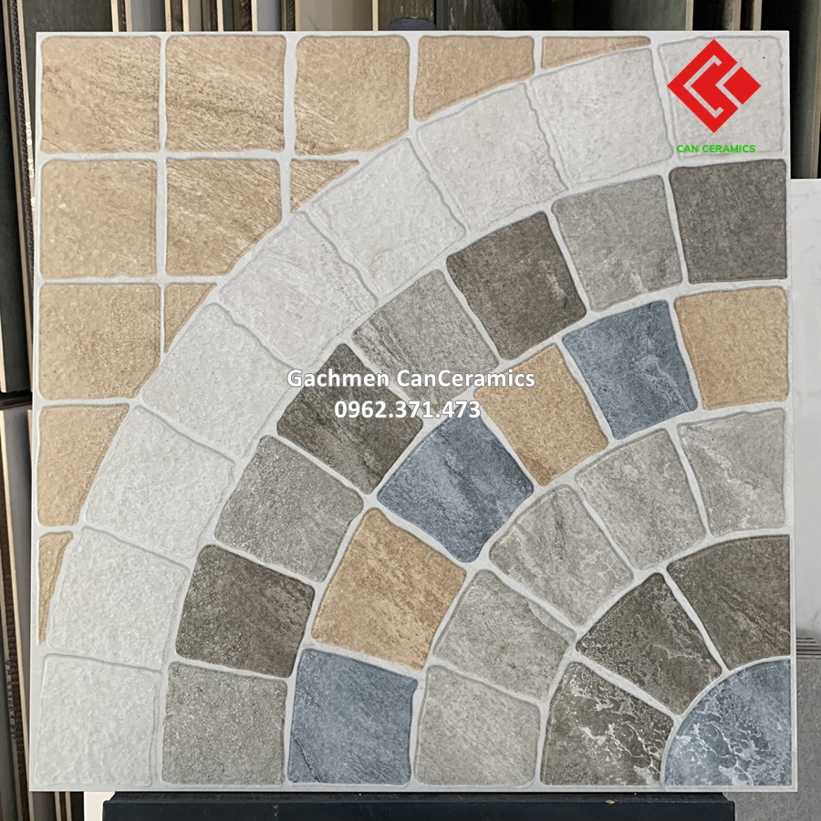 đá 60x60 nhám sần hoa văn ô vuông cánh quạt lát sân cao cấp